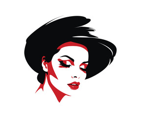 Woman face with red lips. Vector illustration design.