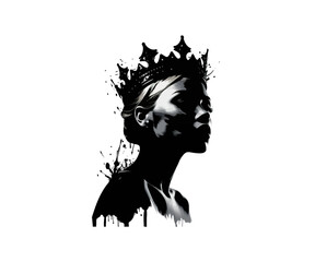Woman in crown. Queen Black and white silhouette. Vector illustration design.