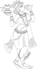 Lord's Servant, Gopika, or Sevika, have drawn in Indian folk art, Kalamkari style. Pattachitra from Osiasha, India. for textile printing, logo, and wallpaper.