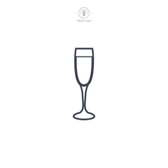 Champagne flute glass Icon symbol vector illustration isolated on white background