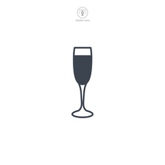Champagne flute glass Icon symbol vector illustration isolated on white background