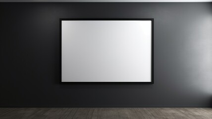 horizontal view of an empty frame hanging on the wall with a dark background AI generated - Powered by Adobe