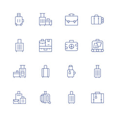 Suitcase line icon set on transparent background with editable stroke. Containing baggage, luggage, suitcase.