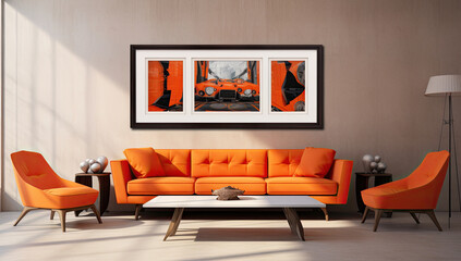 Modern creative living room interior design with sofa and art decorated wall