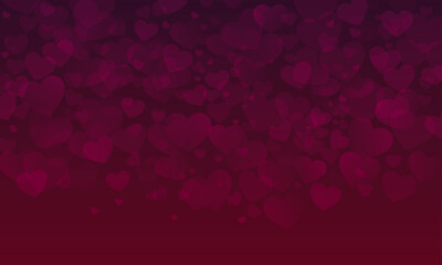 Valentines day greeting card with transparent hearts on purple red gradient background