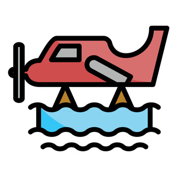 red seaplane floating on water clip art preview