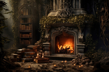 Stone fireplace in comfortable cozy room