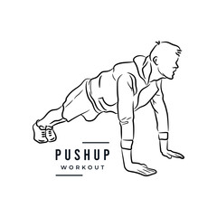 Man doing push up workout hand drawn sketch line drawing vector illustration