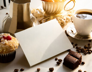 Blank White Greeting Card with coffee cactus pencil