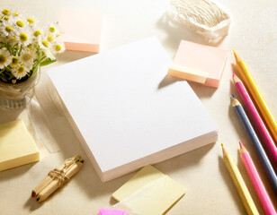Blank White Greeting Card with coffee cactus pencil study concept