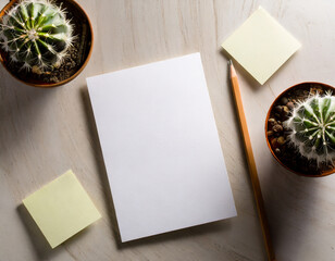 Blank White Greeting Card with cactus pencil study concept