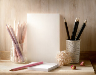 Blank White Greeting Card with cactus pancil