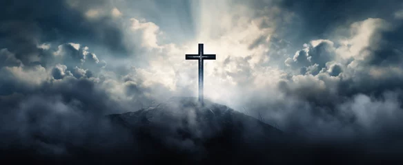Foto op Plexiglas Cross in clouds symbol of the death and resurrection © Natia