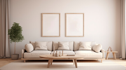 Mockup living room with two vertical frames. Canvas of Tranquility: Nordic Home Interior Mockup
