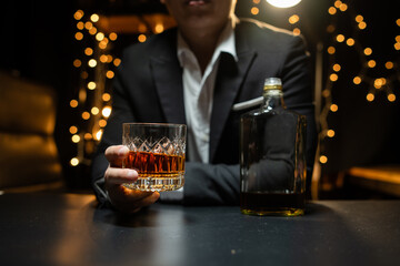 Celebrate whiskey on a friendly party in  restaurant