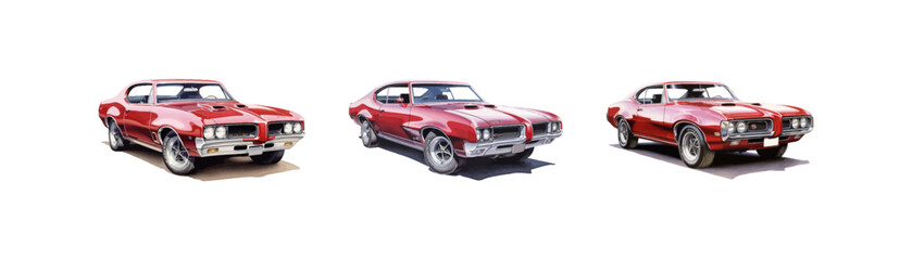 Old 1968 Pontiac GTO car colored pencil drawing. Vector illustration design. - obrazy, fototapety, plakaty