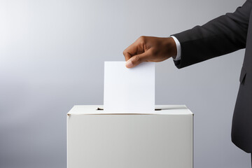 PErson Holding Voting Slip In His Hand Above Ballot Box To Vote In Election