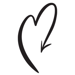 Handmade, the arrow looks like a heart. A manual swing with a downward direction, a drawing for the design of infographics, web, information. Isolated vector