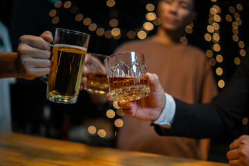 Celebrate whiskey on a friendly party in  restaurant