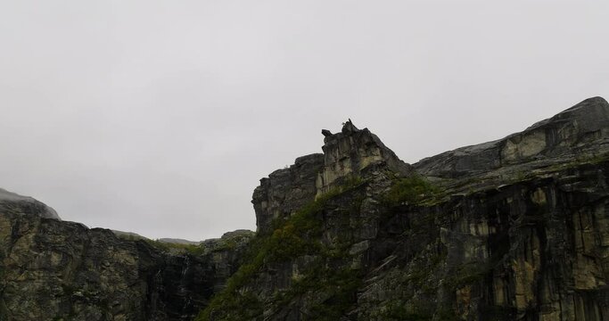 The Canon rock formation in rugged alpine terrain, Hellmojuvet, Norway. Aerial