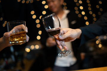 Celebrate whiskey on a friendly party in  restaurant