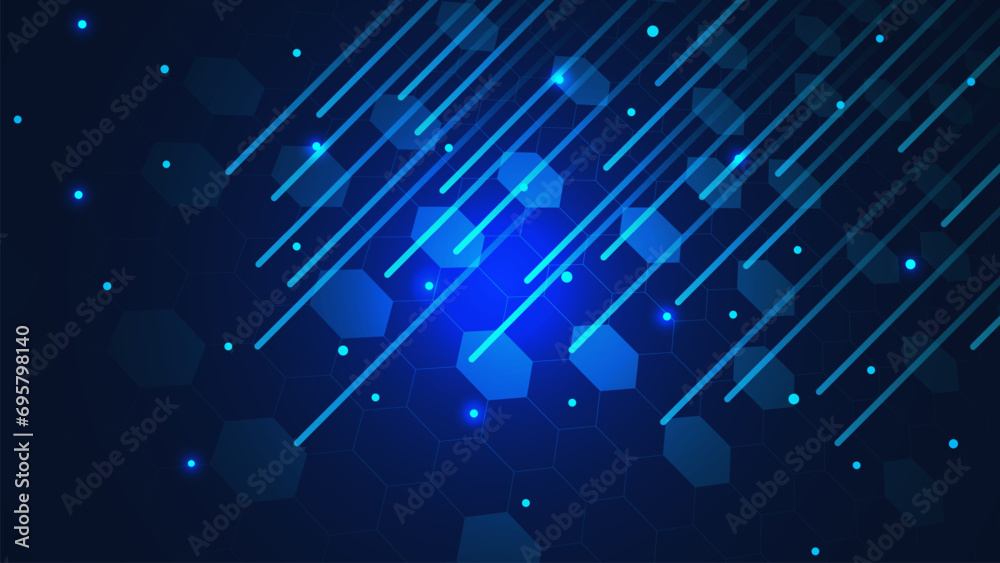 Poster abstract hexagonal shapes with connecting dots and lines. internet speed connection, social communic