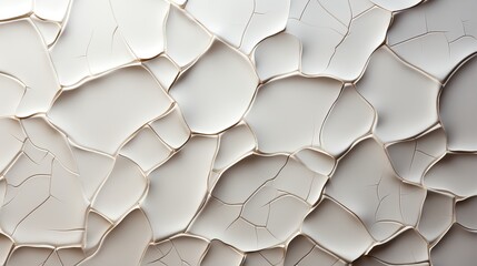 An elegant ivory design of intricate patterns and abstract art, accented by delicate gold lines on a white cracked surface, evokes a sense of timeless beauty and sophistication