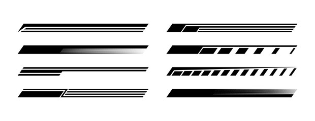 Racing stripes for car tuning pack. Stickers for covering car bodies. Isolated vector illustration on white background.