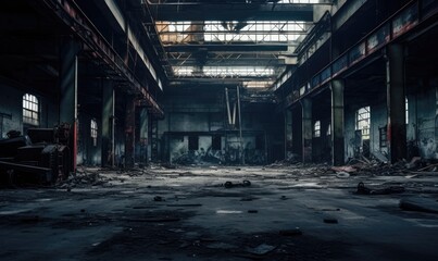 Abandoned Warehouse With Broken Windows and Abandoned Objects