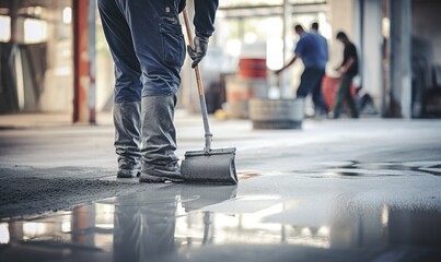 Man Sweeping the Floor With a Broom - obrazy, fototapety, plakaty