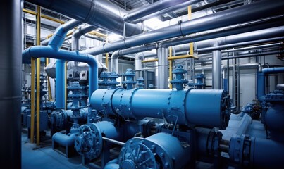 Industrial Building with Complex Piping and Valve Systems