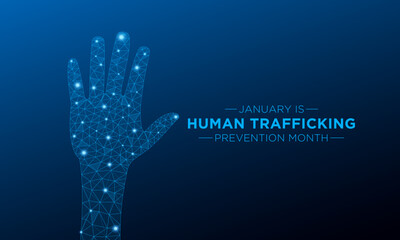 National Slavery and Human Trafficking Prevention Month is observed every year on january. Vector illustration on the theme of National Human Trafficking Awareness Month. Template for banner design. - obrazy, fototapety, plakaty