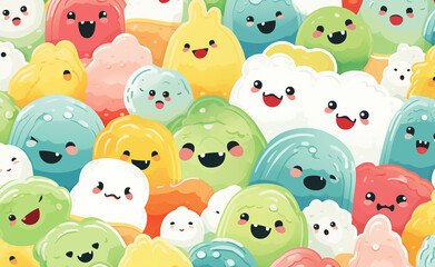 Whimsical Kawaii Delight: A Playful Pattern of Funny and Cute Characters
