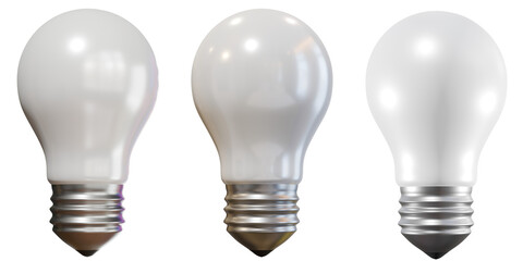 Three isolated energy-saving LED light bulbs without background. 3D rendering