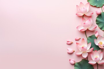 lotus background. Flat lay, top view. Copy space - obrazy, fototapety, plakaty