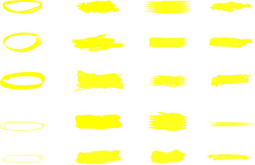 Yellow marker brush lines. Highlighter line yellow marker strokes lines vector. Yellow watercolor hand drawn highlight set. Grunge freehand watercolor ink pencil marks. Marker pen highlight strokes.