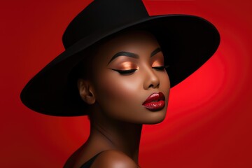 Beautiful Black Woman Radiating Elegance With Red Lips