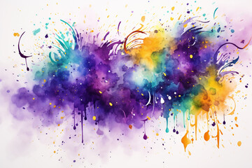 A vibrant abstract watercolor artwork celebrating the spirit of Mardi Gras - obrazy, fototapety, plakaty