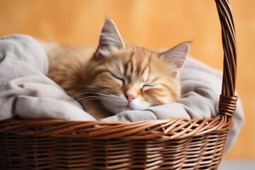 cat sleeping in basket background