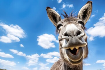 Funnyfaced Donkey Against Blue Sky Backdrop