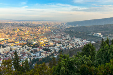 Tbilisi at sunset panoramic view from Mtatsminda Park