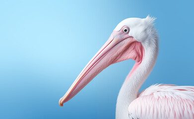 Creative animal concept. Pelican peeking over pastel bright background.