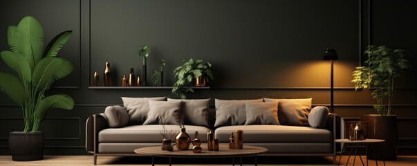 Modern luxury living room interior background, living room interior mockup, interior with Khaki wall