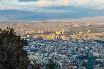 Tbilisi at sunset panoramic view from Mtatsminda Park