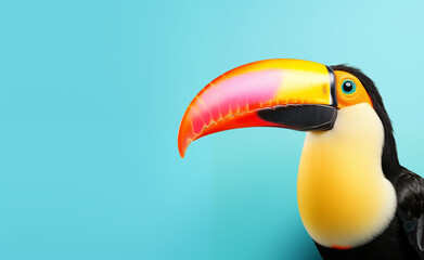 Naklejka premium Creative animal concept. Tucan peeking over pastel bright background.