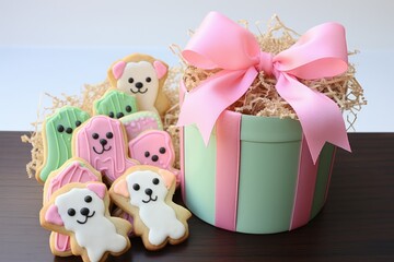Obraz na płótnie Canvas Cookies In The Shape Of Dogs Festive Gift Box