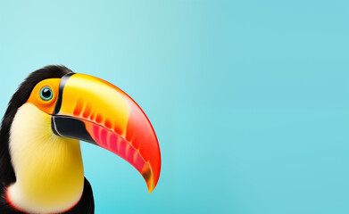 Creative animal concept. Tucan peeking over pastel bright background.
