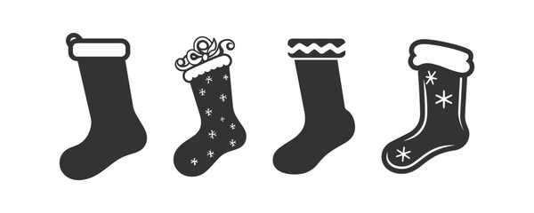 Christmas stocking icon black and white silhouette. Vector illustration design.