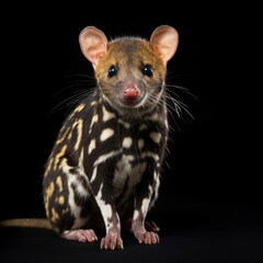 A quoll on a black background