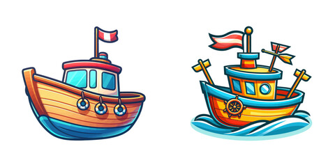 Cartoon sailboat on a white background. Vector illustration